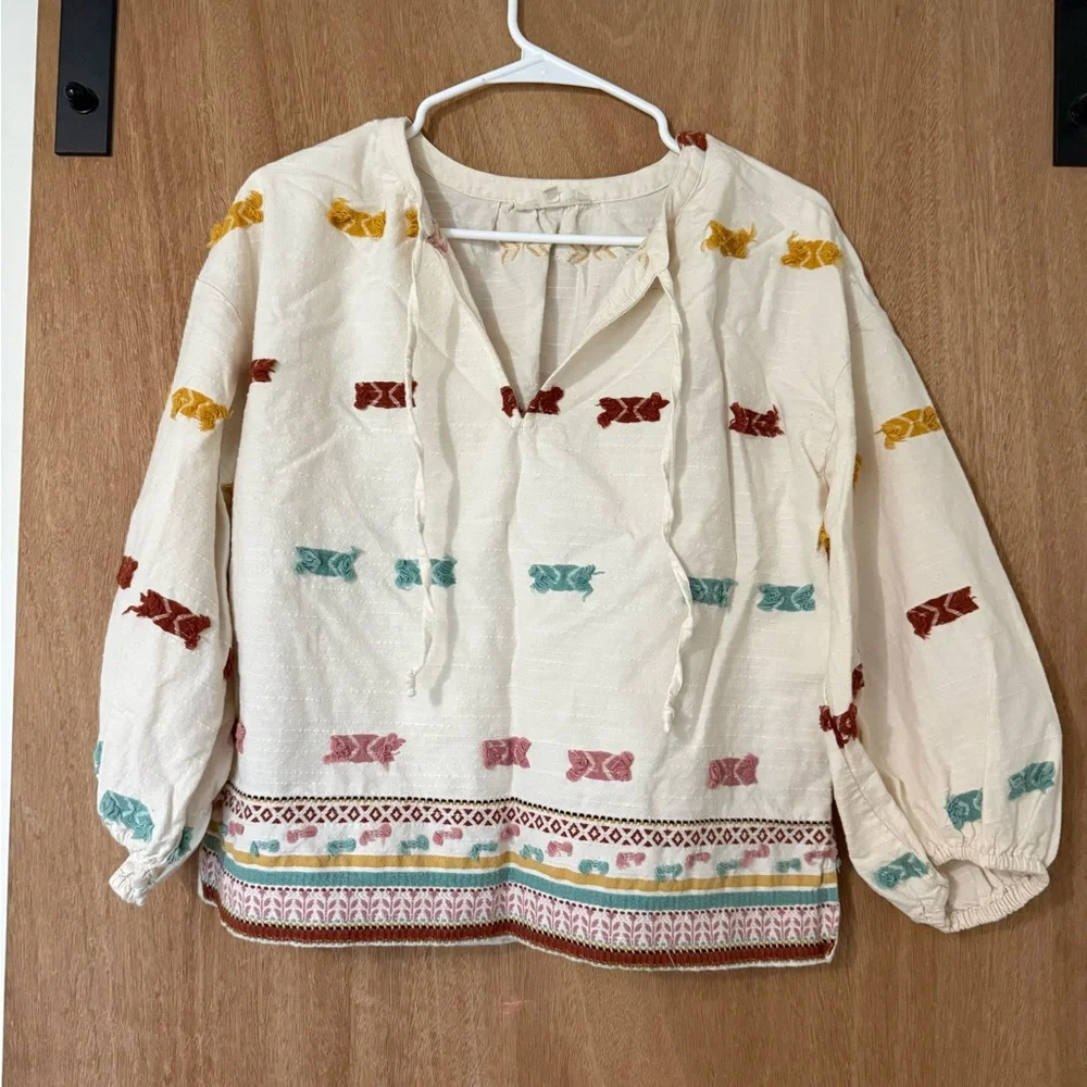 Lou Grey For Loft Getaway Embroidered Top boho folk tunic blouse size XS - Picture 5 of 8